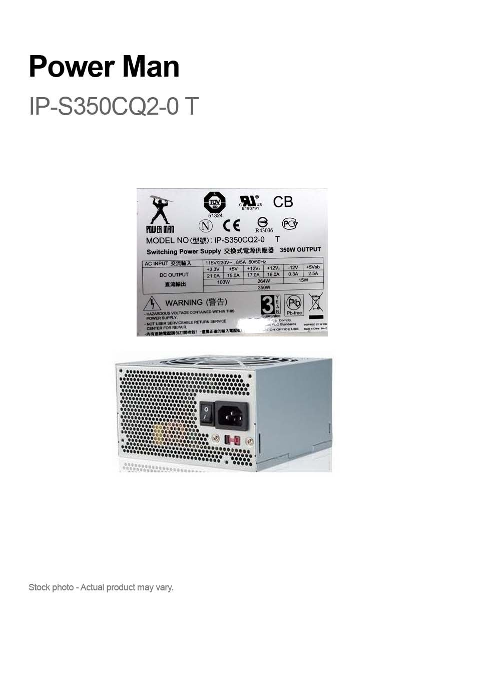 NEW 350W Switching Power Supply PowerMan IP-S350CQ2-0